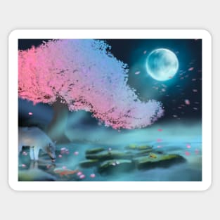 Moonlight wolf scenery Sticker